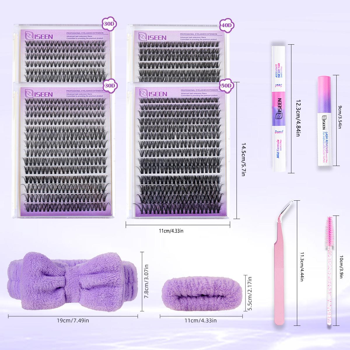 Mixed-Length False Eyelashes with Lash Bond & Seal, Lash Remover, Tweezers, Headband & Wristband, 1 Set Natural-Look Faux Cluster Lashes for DIY Makeup Eyelash Extensions