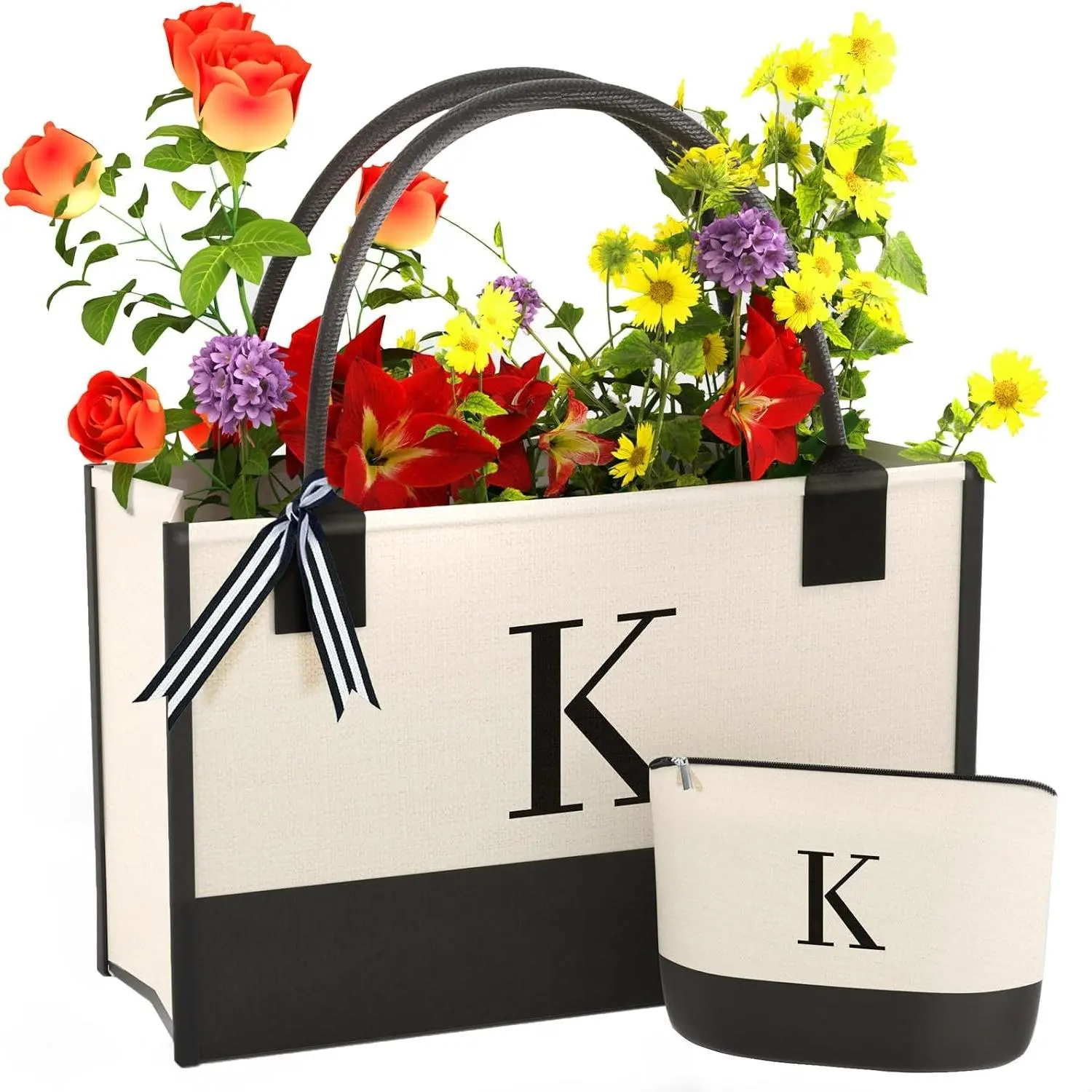 Monogrammed Canvas Tote Bag with Zipper Pockets - Ideal Gift for Mom, Teacher, SisterGift