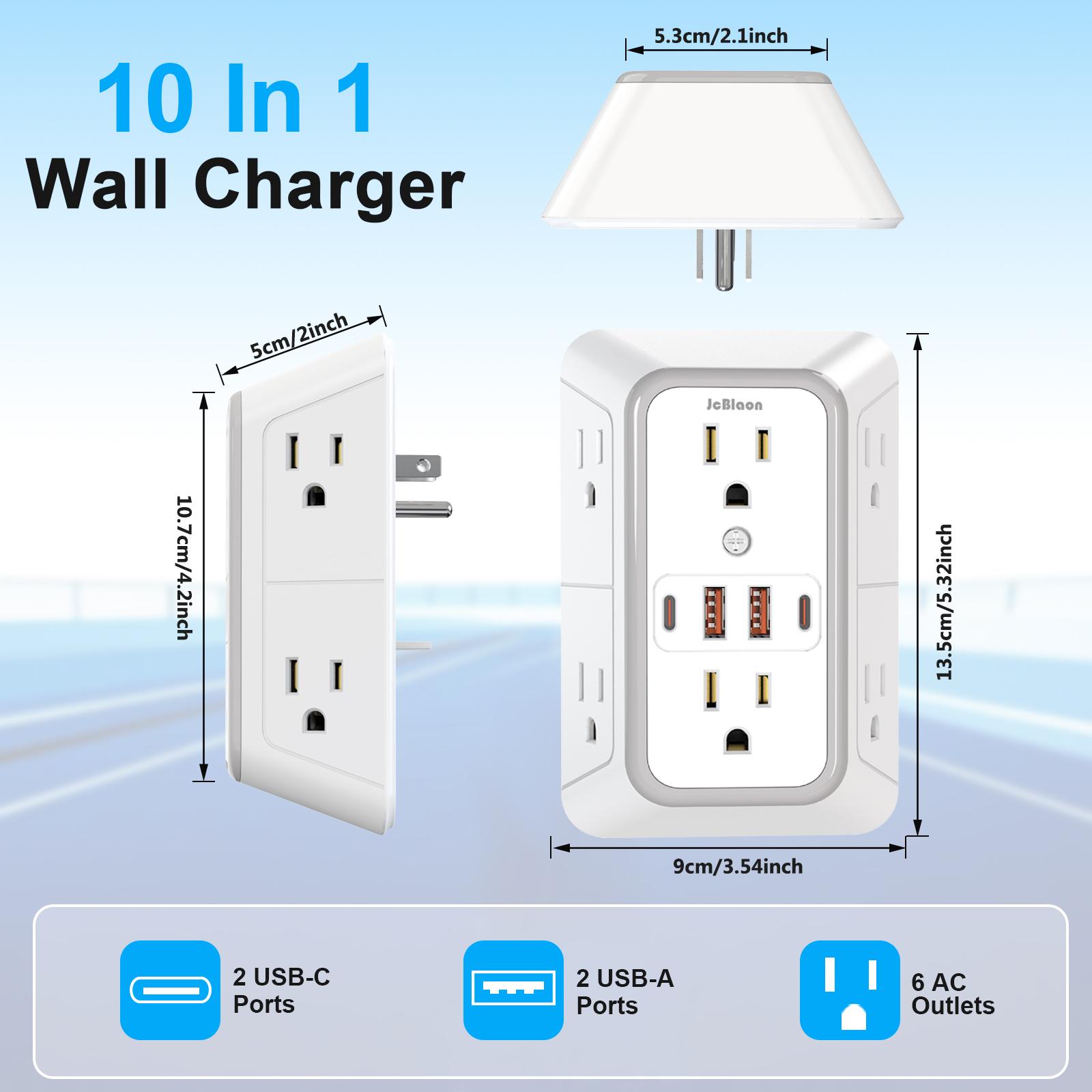JcBlaon 6-Outlet Surge Protector Wall Charger USB Power Outlet with 4 USB Ports, Multi-Plug Adapter for Home, Office and Travel, Wall Outlet Extender #TOP PICKS
