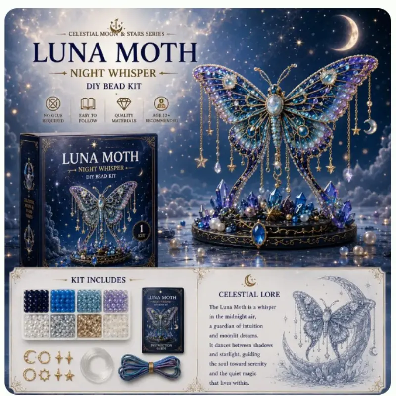 Beaded Moon Cat Craft Kit, 3D Starry Night Embroidery Sewing Set, Handmade Cat Desktop Ornament Gift, Includes Beads Fabric Thread, Beginner Friendly, Unique Embroidery