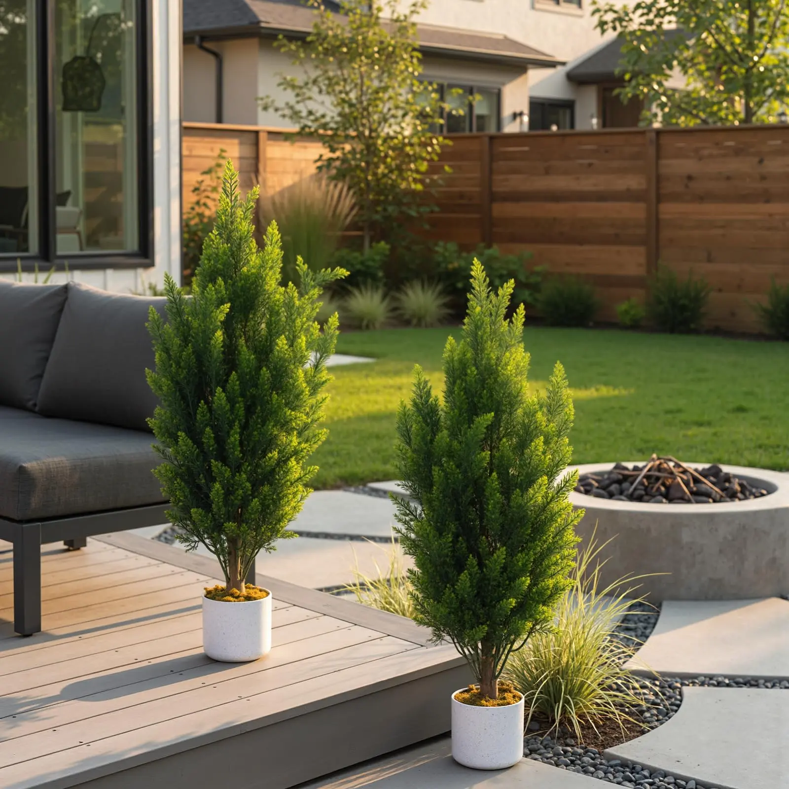 Garvee Realistic 3FT Artificial Cedar Topiary Trees, 2 Pack - Weatherproof Faux Evergreen Shrubs in Decorative Pots - Indoor Outdoor Plants for Front Porch, Home, Office Décor