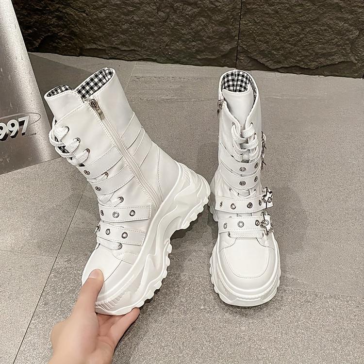 Chunky Platform Thick-Sole Height Increase 1.38 1.97 Lift Lace-Up Round-Toe All-Season All-Terrain Traction Low Heel Rubber Sole Fabric Upper Casual Athletic Wear Brown Black Easy-Clean Hand Washable