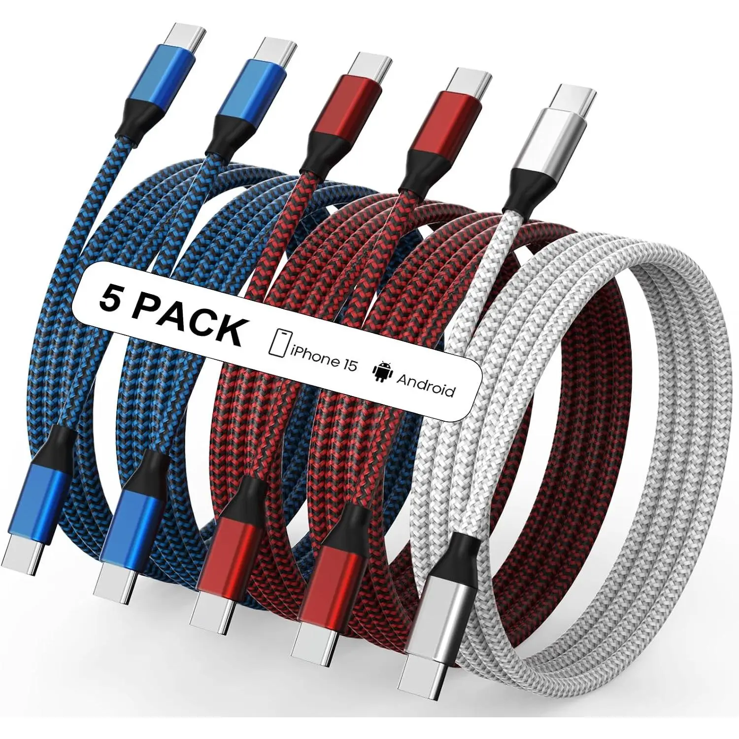 USB C to USB C  Nylon Braided 60W 3/3/6/6/10 FT USB Type C    for  17/17 Pro Max/Air/16/16 Plus/16 Pro Max/15/15 Plus/15 Pro Max, MacBook, iPad,  S25/S24/23