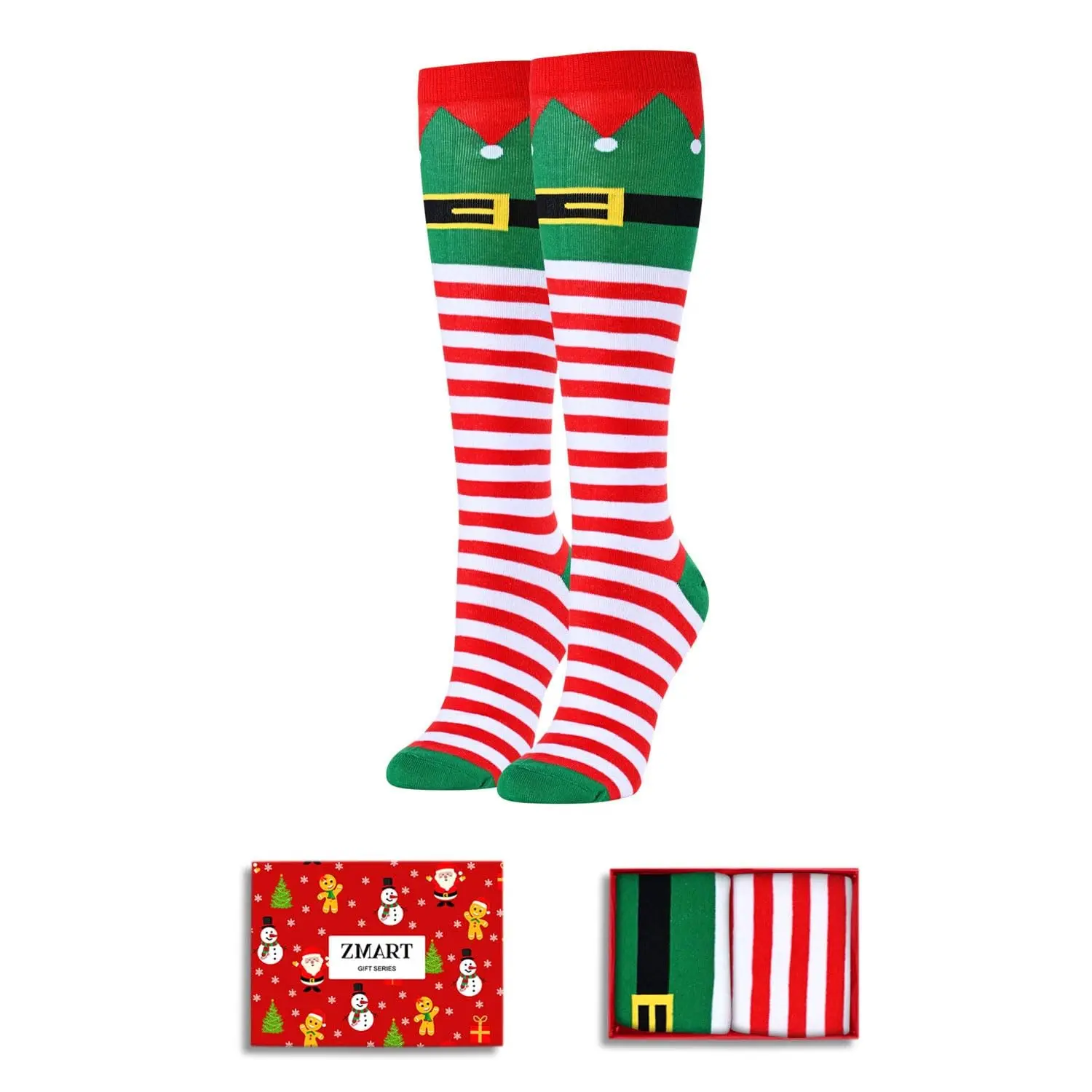 Zmart Christmas Gifts Stocking Socks for Women - Secret Santa Elf Knee Socks for Women, Xmas Stocking Stuffers for Teen Girls