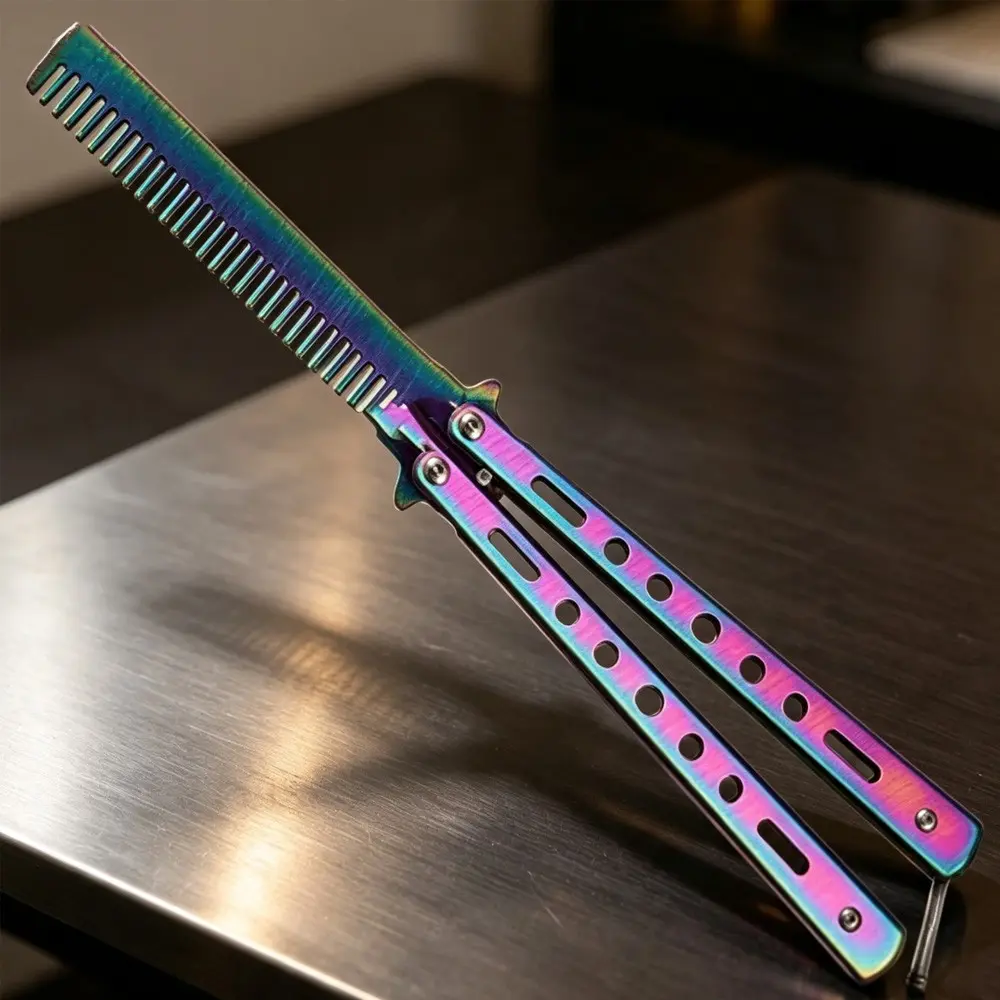 Foldable Stainless-Steel Barber Comb, Anti-Static Detangling Styling Comb with Rounded Edges, Non-Slip Rustproof Durable, Barber Shop Comb