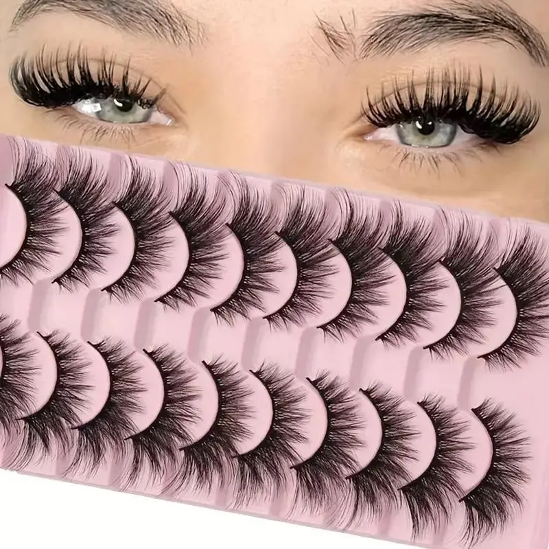 10 Pairs Fluffy 3D False Eyelashes, Thick & Natural Full Cat-Eye Dramatic Style Lashes, Fluffy and Lightweight, Suitable for Beginners, Multiple Styles of Reusable Individual False Eyelashes, Cosmetic False Lashes, Artificial Lashes, Eyelashes Set