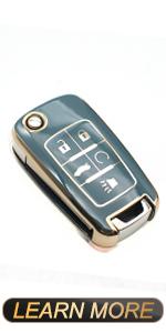 Key Fob Cover Compatible with Chevy Chevrolet Equinox Camaro Cruze Malibu Sonic Volt Spark Impala Buick Encore Allure TPU Remote Keyless Key Fob Case Protection Shell Accessories, Black