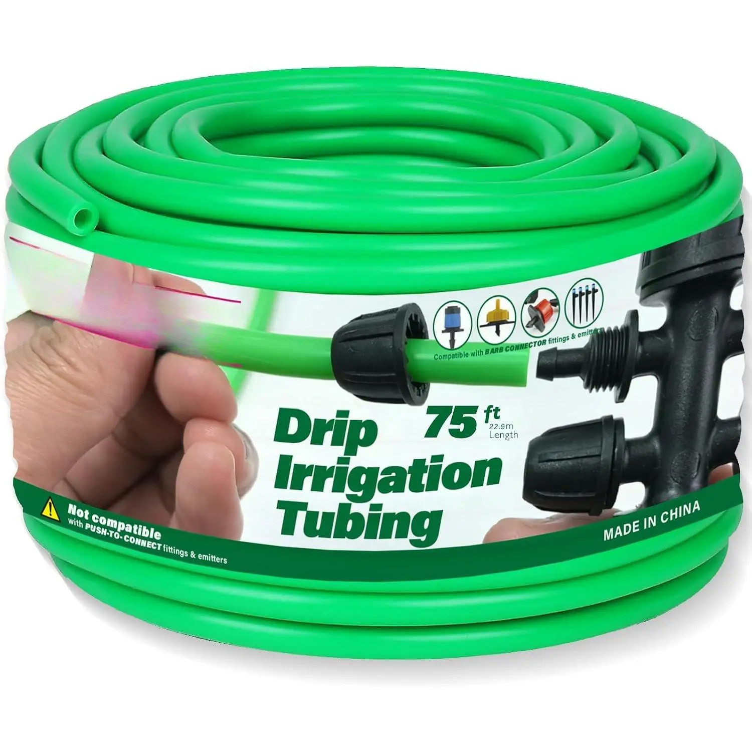 1/4" Drip Irrigation Tubing 75ft, Flexible UV-Resistant Garden Hose for DIY Irrigation Systems, Hydroponics, Greenhouse & Outdoor Watering, Lightweight Misting Tubing (Green)