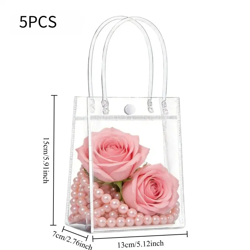 5Pcs Transparent Gift Bags, Simple Clear Stylish Design, Lightweight Foldable & Reusable, See-through For Display, Portable For Storage And Transport, Multipurpose Packaging For Holiday Gifts And Small Goods Display