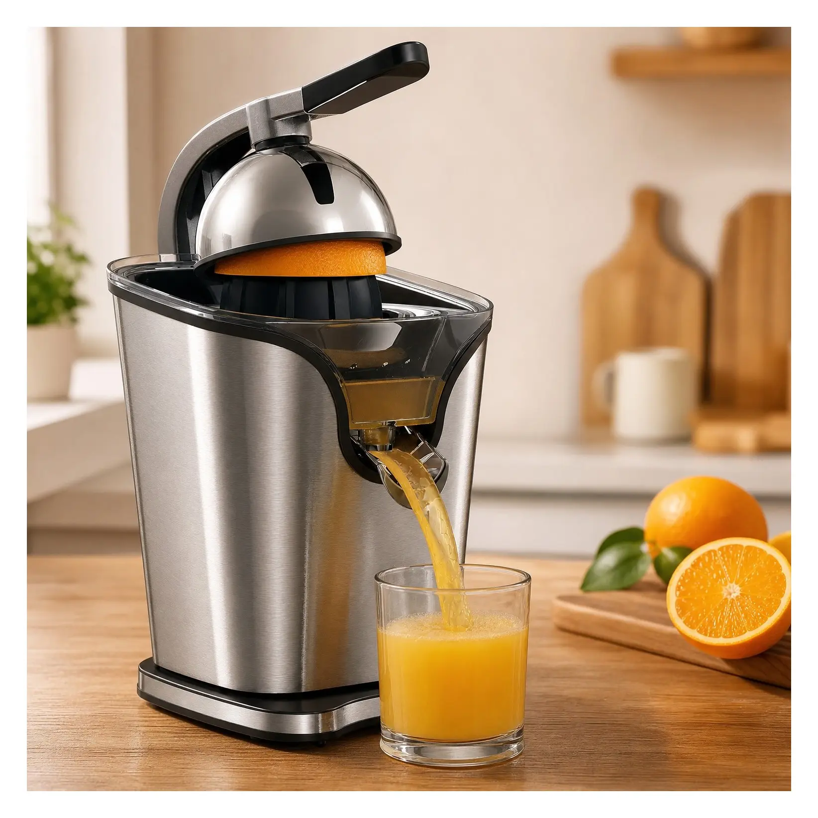 150W Electric Citrus Juicer Squeezer with 2 Cones, Stainless Steel Quiet Orange Juice Extractor Machine for Lime Grapefruit Lemon, Detachable DesignGift
