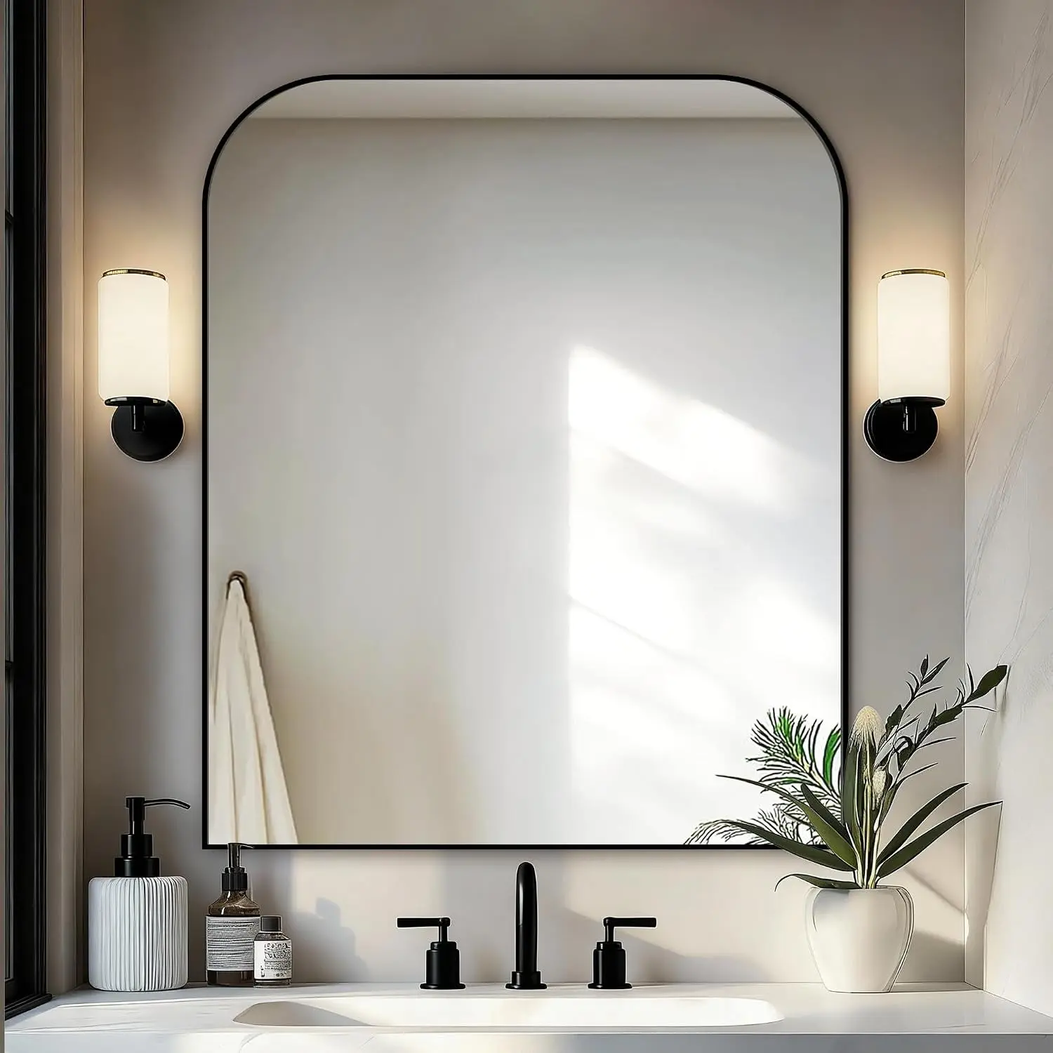 Bathroom Vanity Mirror,36" x 30" Black Metal Framed Wall Mirror for Over Sink, Living Room, Bedroom,Entryway Decor