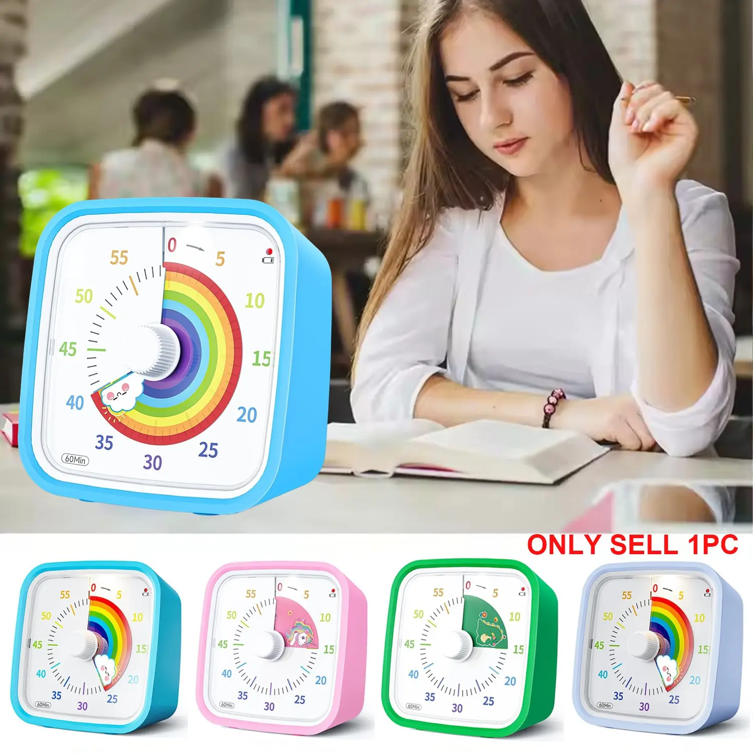 60-Minute Countdown Timer with Case, Digital Electronic Timer for Kids and Adults, Silent Low Battery Alert, Kitchen, Study, Classroom, Meeting Timer