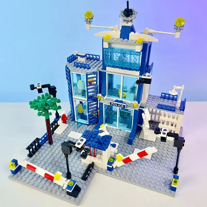 560pcs City Police Station Building Blocks Set, Boys DIY Car Figures Bricks Toys, Kids & Adults Birthday Gift, Creative Playset