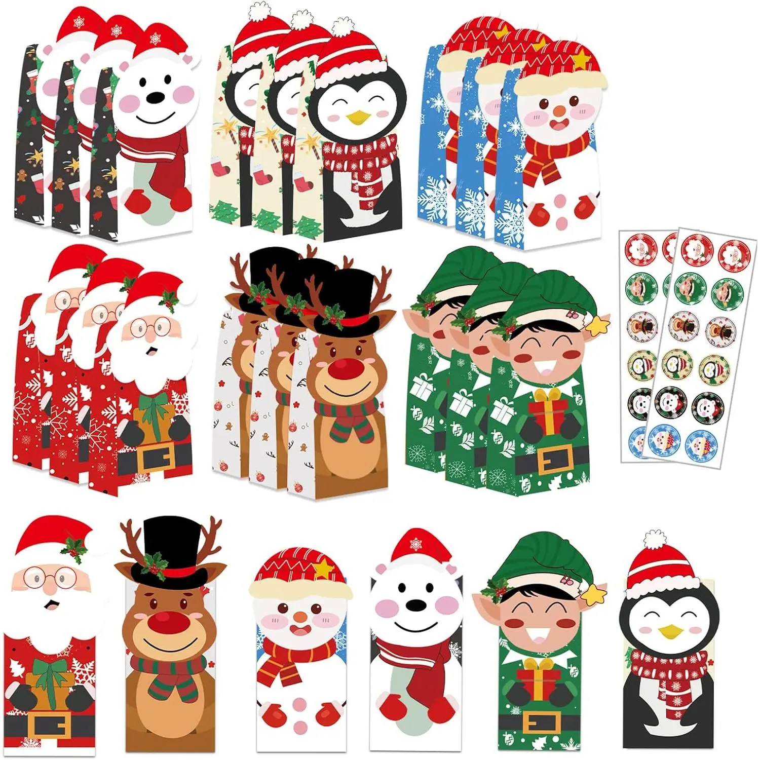 Christmas  Bags 24 count Goodie Bags for  with 24 Stickers Bags for  Goodie Bags for Classrooms,  Holiday , Party Favors, Office