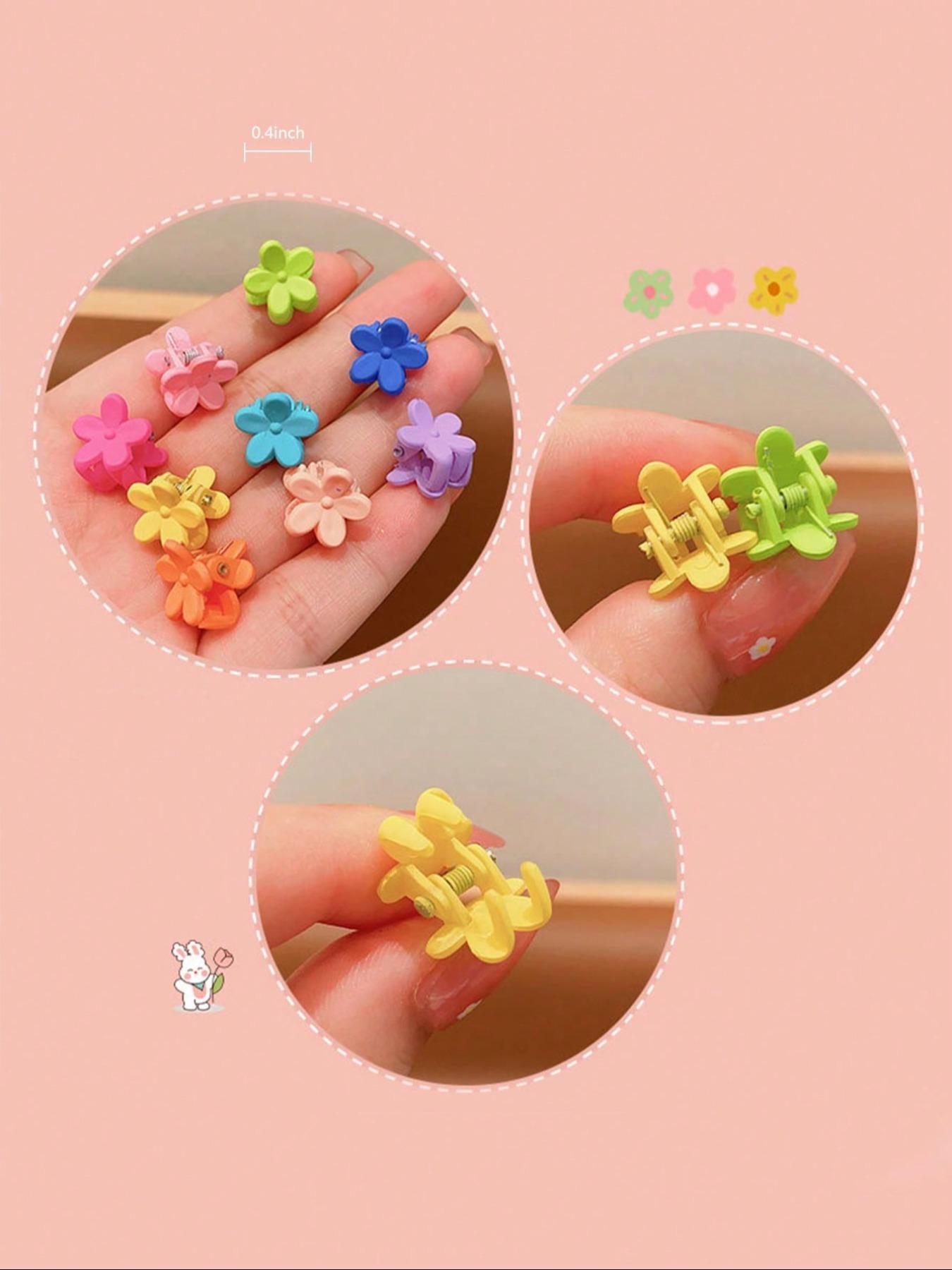 Random Color Flower Design Mini Hair Claws, Cute Colorful Hair Accessories for Women & Girls, Minimalist Headwear Suitable for Thick Hair, Super Cute Clips, Hair Clip Set, Hair Decor