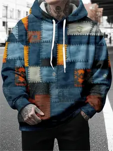 Men's hooded sweatshirt - Shoulder-sleeved pullover with hood, featuring a front pocket, 3D prints all over - suitable for both casual and formal wear