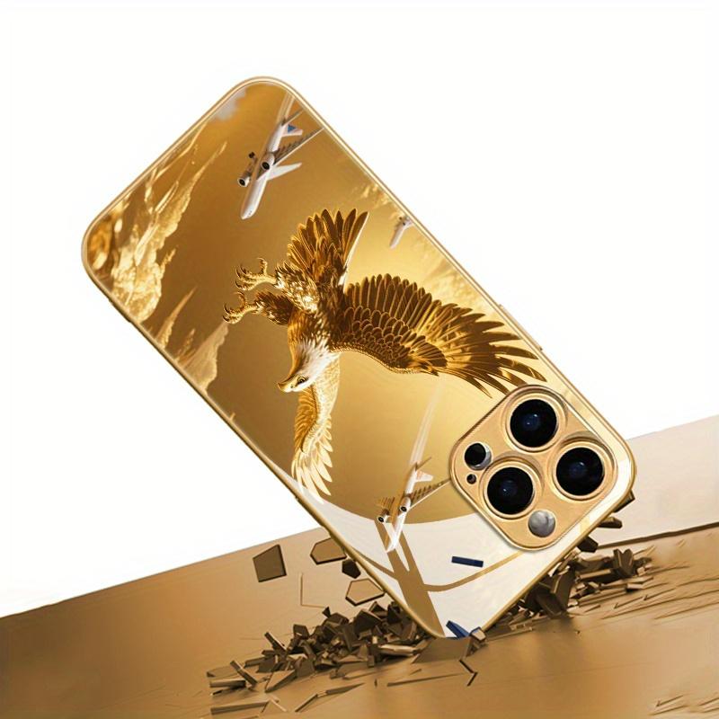 Super Cool Eagle Aircraft Gold Pattern Mobile Phone Case Suitable for iPhone 16ProMax-11ProMax, high definition glass protective case, fashionable design, durable material, shockproof protective case, technology enthusiasts, iPhone users iphone