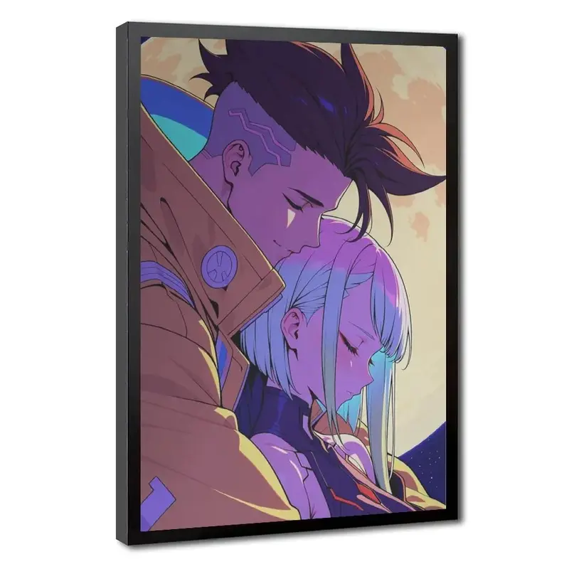 Cyberpunk 2077 Edgerunners Anime Canvas Wall Print - 90s Style Artistic Dark Aesthetic Wall Decor, Waterproof, Eco-Solvent Ink, High Color Fastness, Room Decoration Home Supply