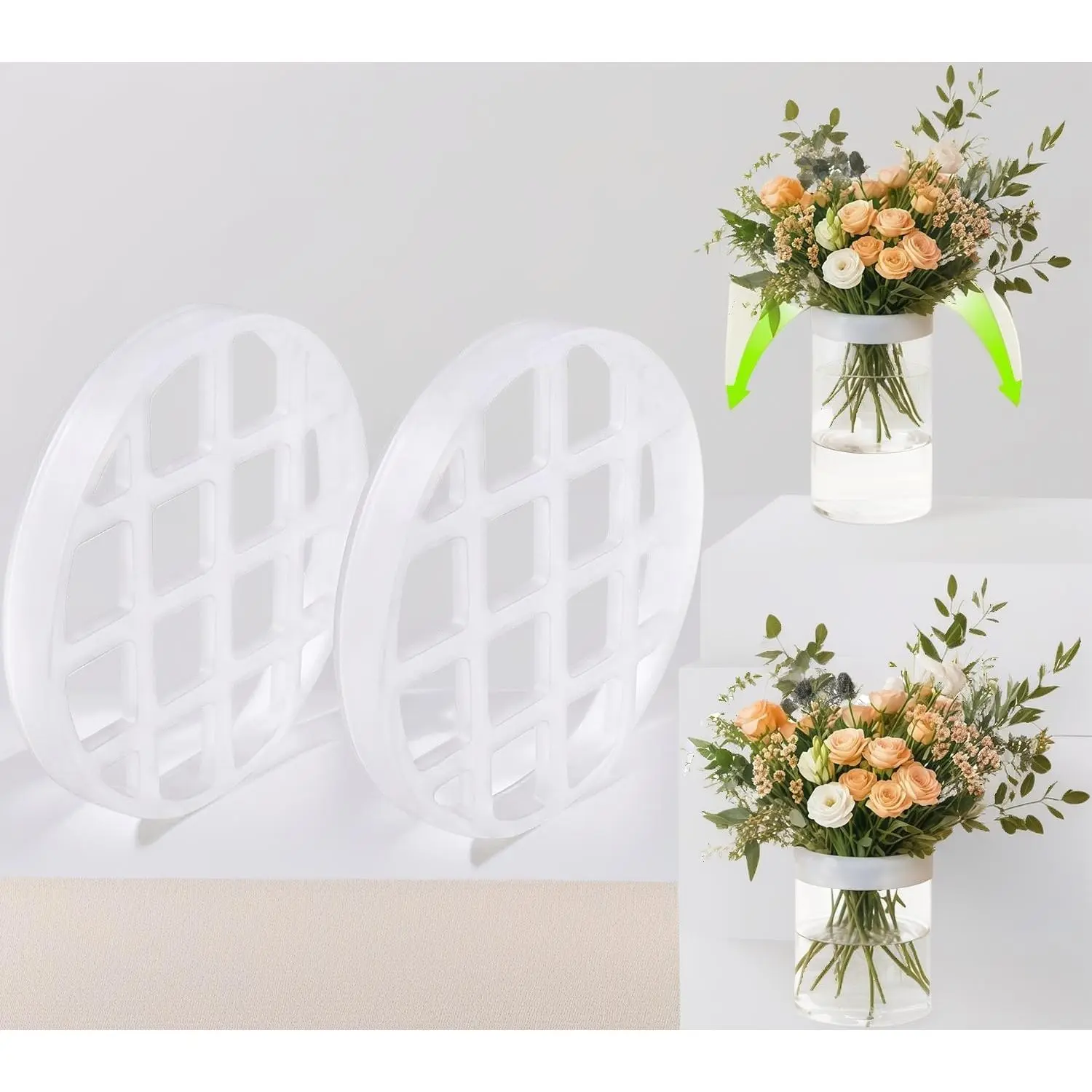 Blossom Grid 2-Pack – 3.2" Reusable Silicone Flower Arranger, Stretchable Vase Grid, No-Tape Solution for Small Centerpieces, Weddings & Home Decor