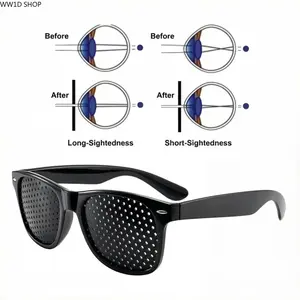Unisex Pinhole Glasses for Vision Improvement Anti Myopia Astigmatism Correction Eyewear Lightweight Black Frame Glasses for Eye Fatigue Relief Daily Use