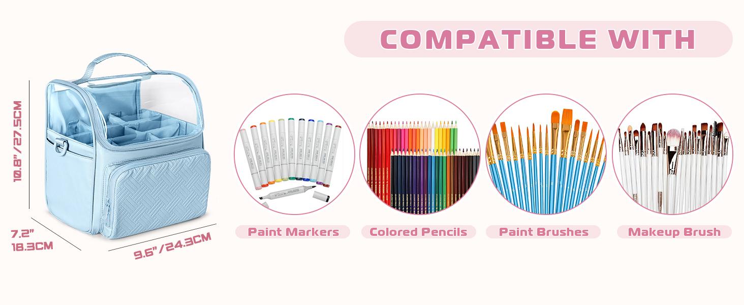 Large Marker Organizer Case for 180 Markers, Marker Storage Bag for Markers, Paint Brushes, Colored Pencils or Other Art Supplies with Dividers and Shoulder Strap (Blue)