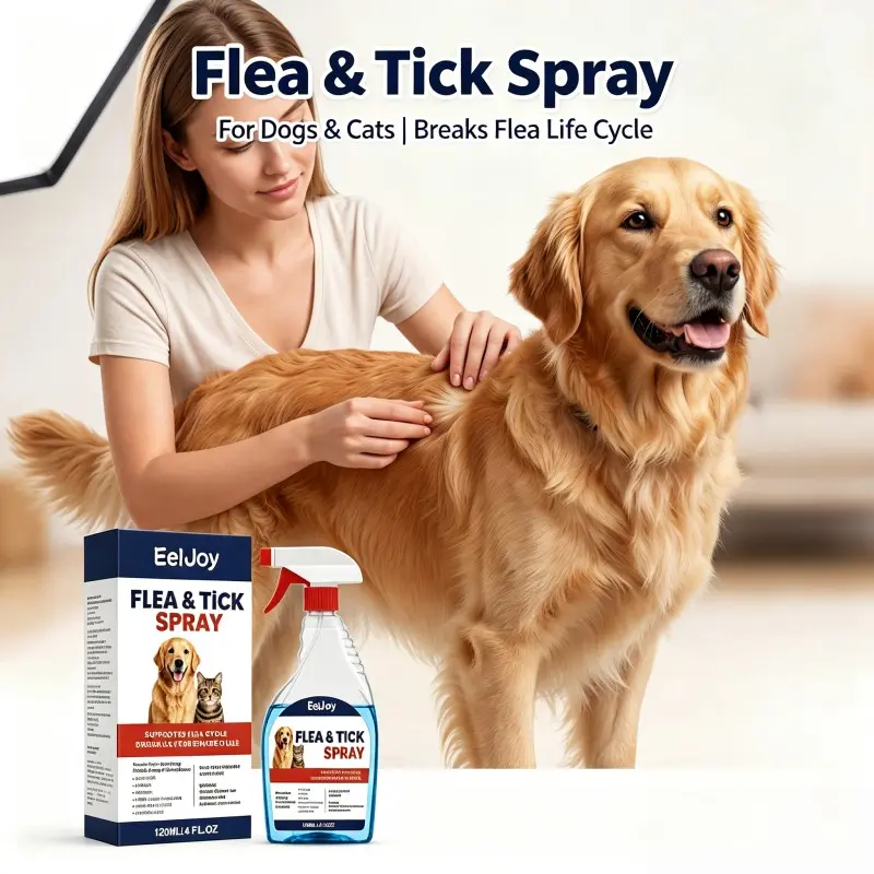 Flea & Tick Spray for Dogs & Cats, Breaks Flea Life Cycle, Kills Fleas Flea Eggs Ticks Lice & Repels Mosquitoes, Gentle Care for Sensitive Skin, Improves Coat Texture