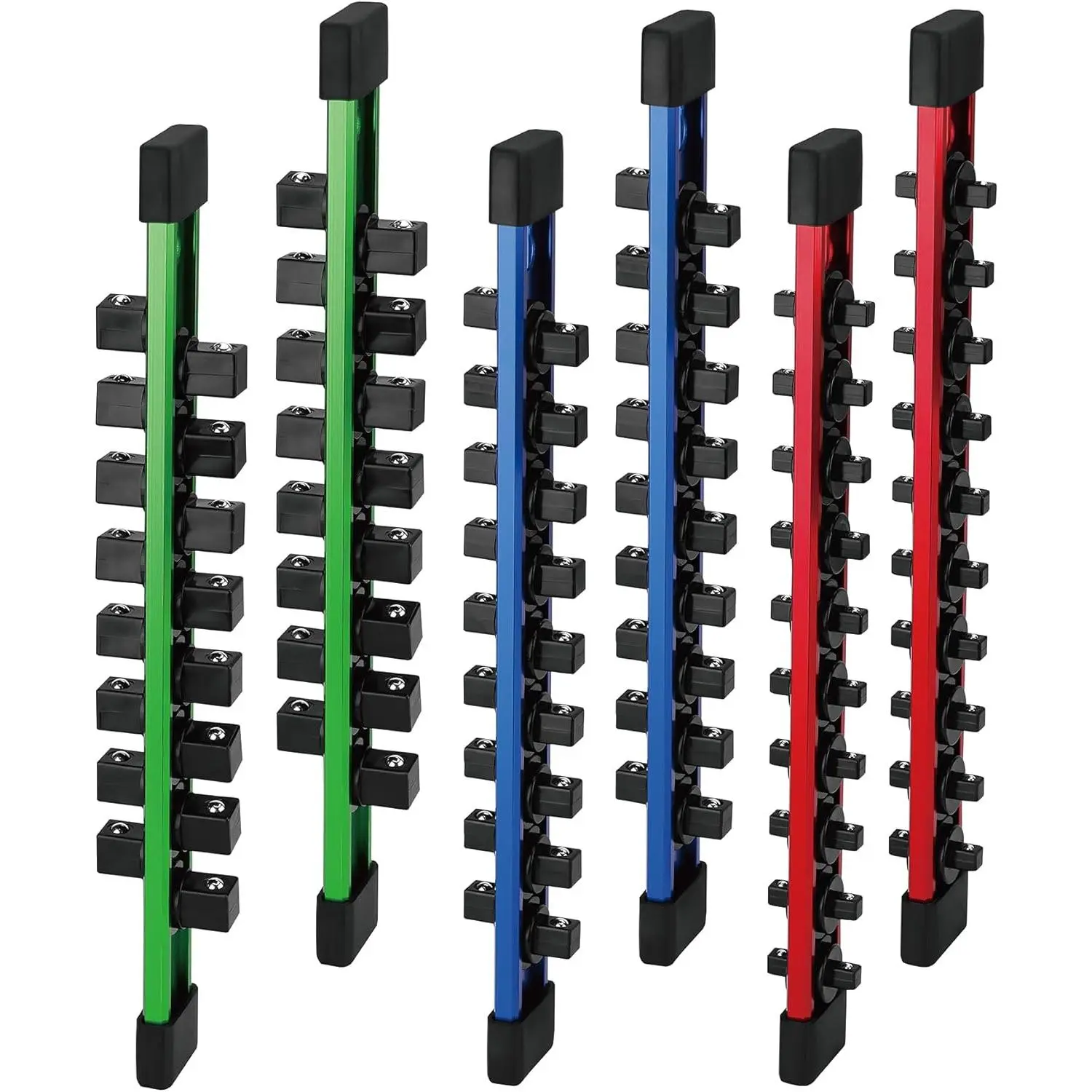 6-piece Socket Organizer Storage Set, 1/4-Inch, 3/8-Inch, 1/2-Inch Double Sided Aluminum Alloy Socket Holder Rail, Drive Socket Trays Holds 108 Sockets, 360° Swivel Clip Socket Holder Kit for Tool Box
