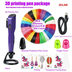 3dlnk 07a 3D Printing Pen Set with Display, Variable Speed, Compatible with Pla/abs Filament, Includes Templates and Transparent Board