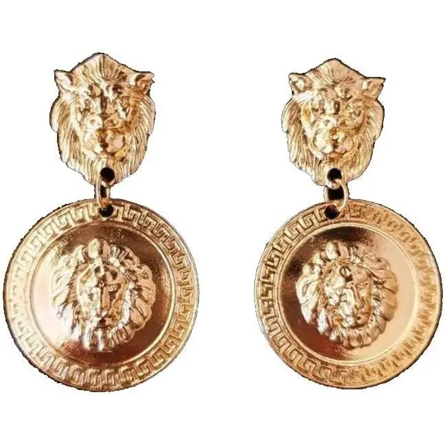 Lion  Earrings Big   Circle Dangle Baroque  Earrings  80's Women Accessories