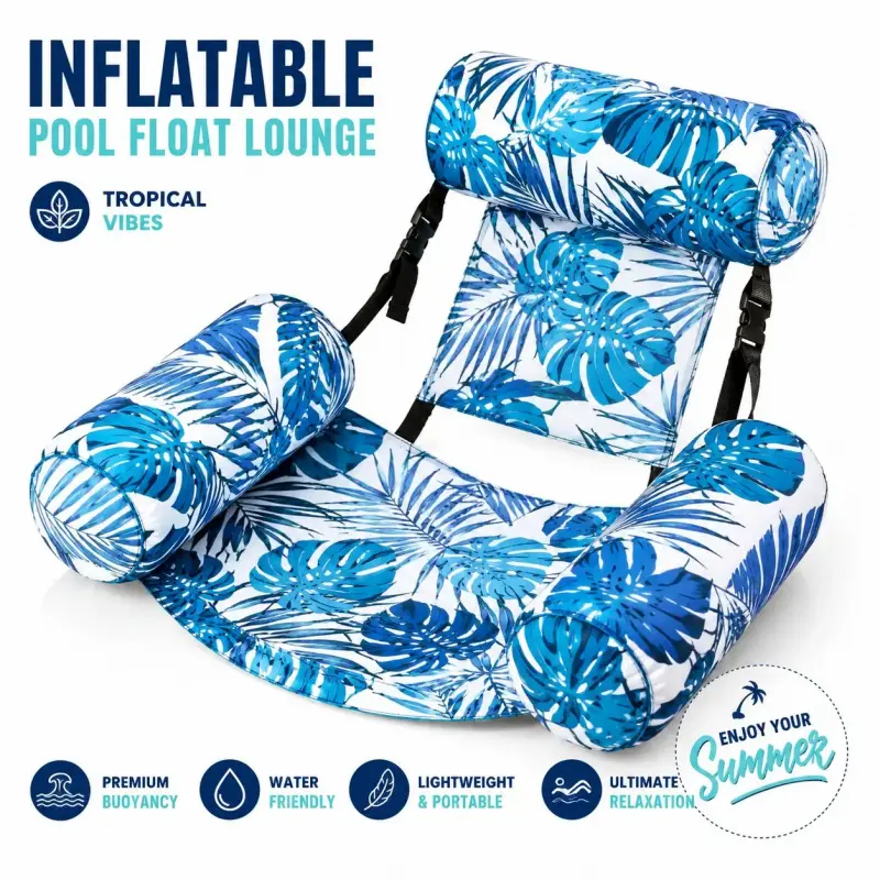 Inflatable Pool Float Chair with Cooling Mesh Seat, Tropical Water Hammock Lounge, Perfect for Summer Pool Beach Lake Vacation, Swimming Float, Portable Pool Float, Inflatable Floats