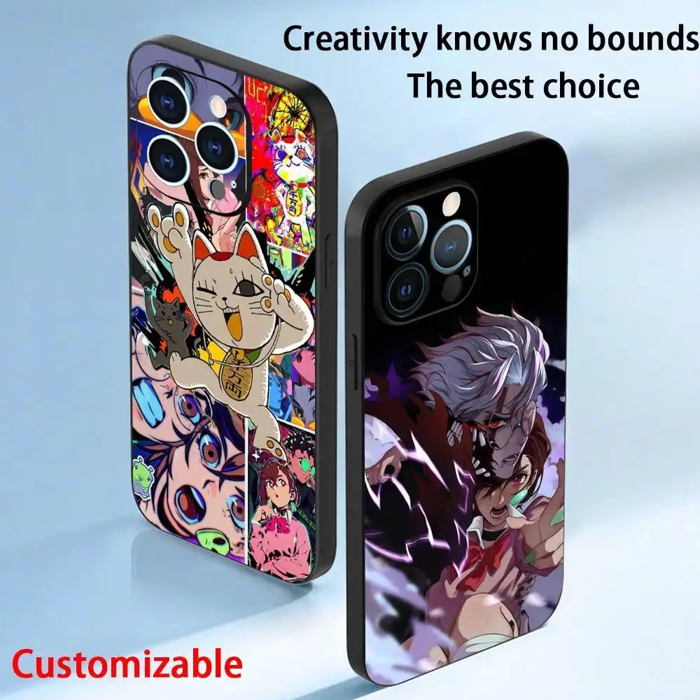 Dandadan Anime Pattern Customizable Soft Shell Protective Back Cover for iPhone Series - Black, Shockproof Smartphone Handheld Devices Case with Multi-Size Fit (17 Pro Max,16,15,14,13,12,11 Pro Max,Air) - Cute Accessories for Anime Fans