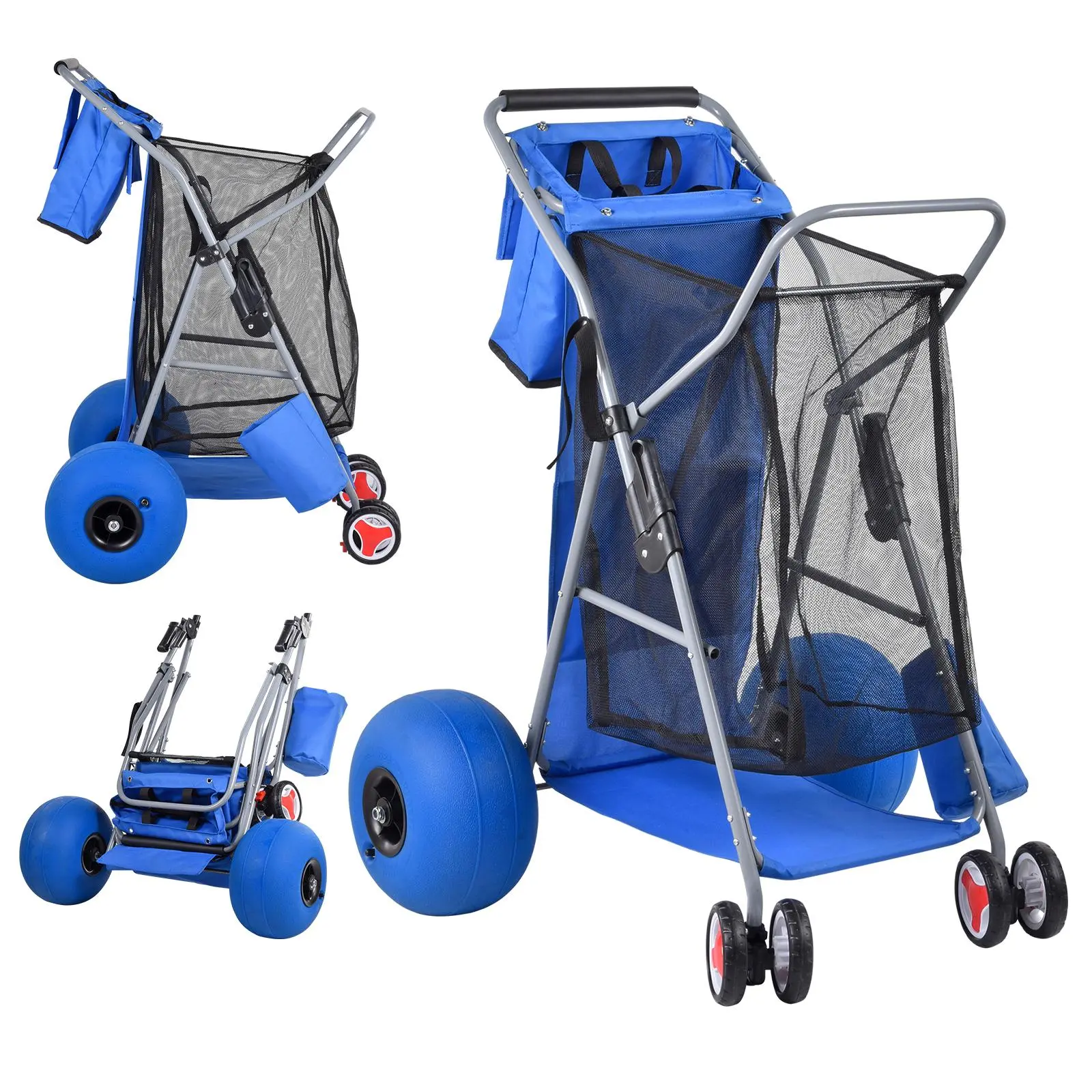 Beach Cart with Wide Wheels Supports 132 lbs Heavy Duty Foldable Beach Fishing Cart for Outdoor Fishing Picnic Shopping