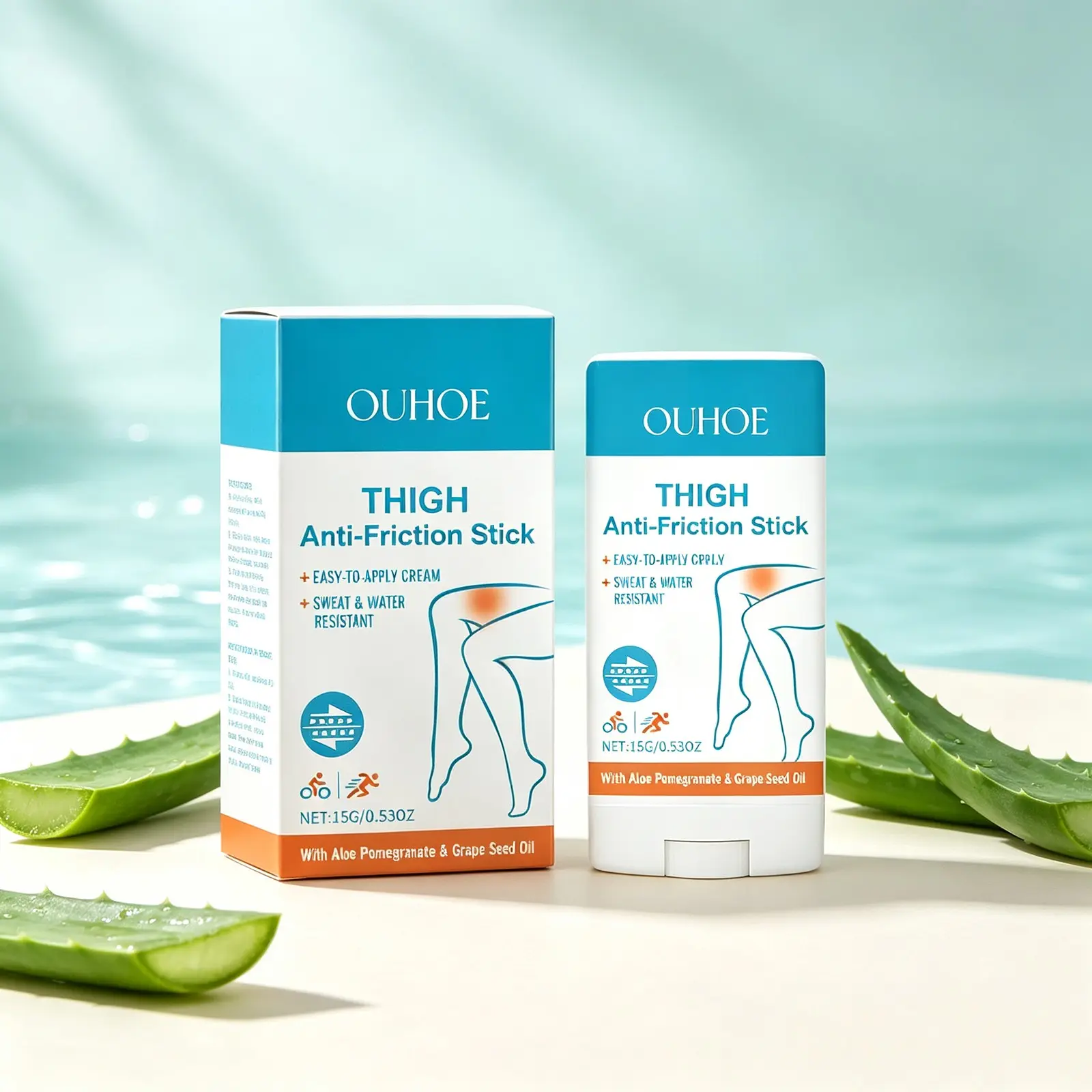 Ouhoe Leg Friction Stick 15g, Outdoor Sports Skin Care, Moisturizing and Protective Foot Repair Cream, Aloe Vera, Pomegranate