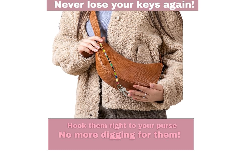 Key Keeper 12" Turquoise Women's Beaded Strap Chain Finder Organizer Wallet Purse Holder Anti-Lost Ring