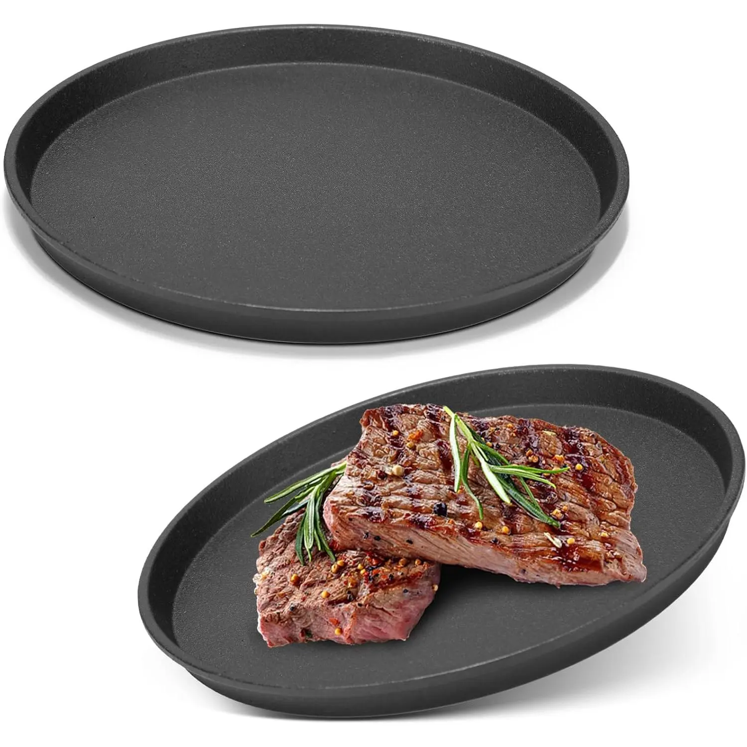 2 count 7.5 Inch Cast Iron Grill Pan Round Pizza Pan Skillet for BBQ | Pre-seasoned Griddle for Oven Stovetop, Versatile Skillet for Steak BBQ Camping, Flat Design for Outdoor Grilling Baking