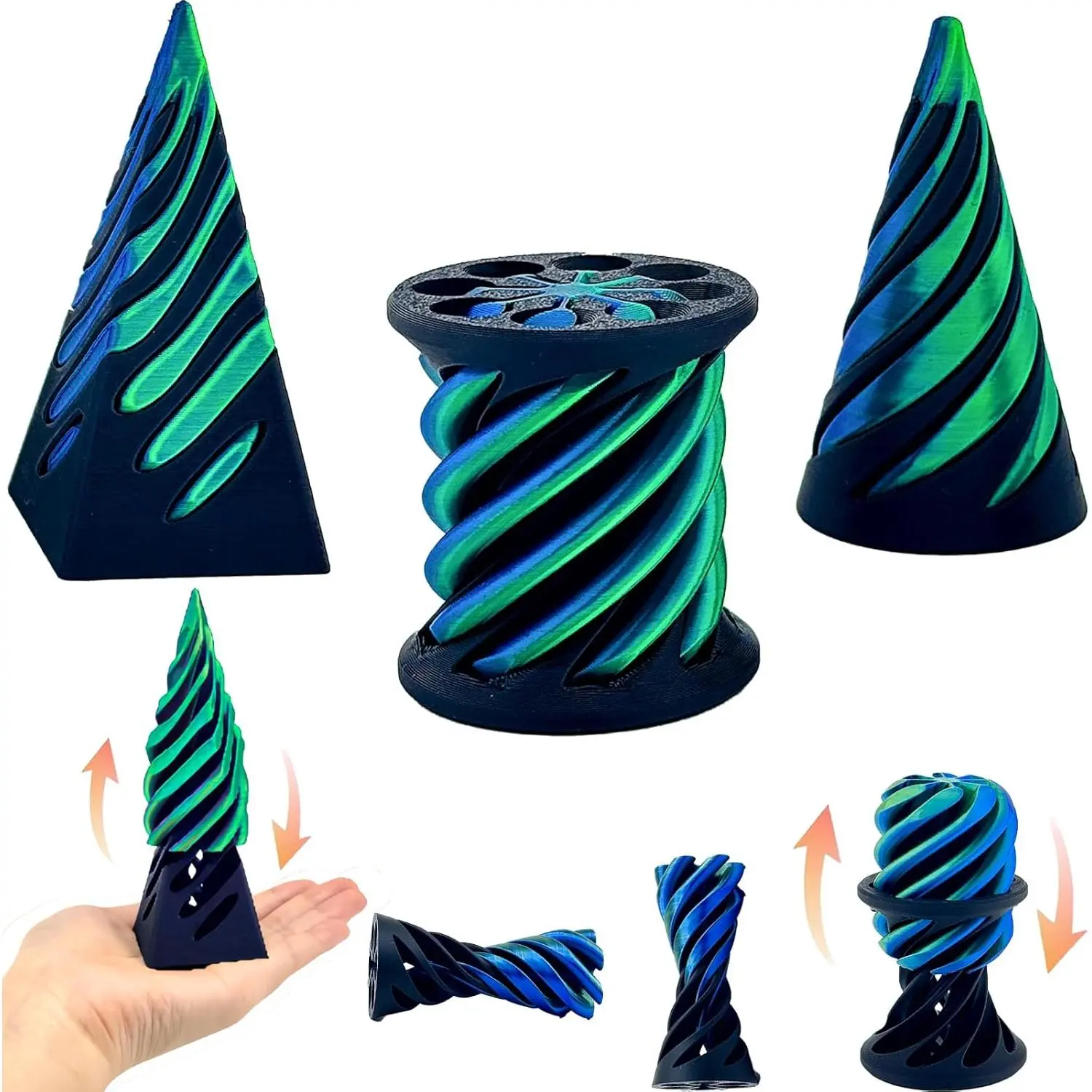 3 Pack 3D Printed Fidget Toys for Kids Adults, Impossible Cone & Spiral Cone Fidget Toy, Pyramid Passthrough Toy, Mini Vortex Thread Illusion Desk Toy for Stress Relief Giftsfidget toys