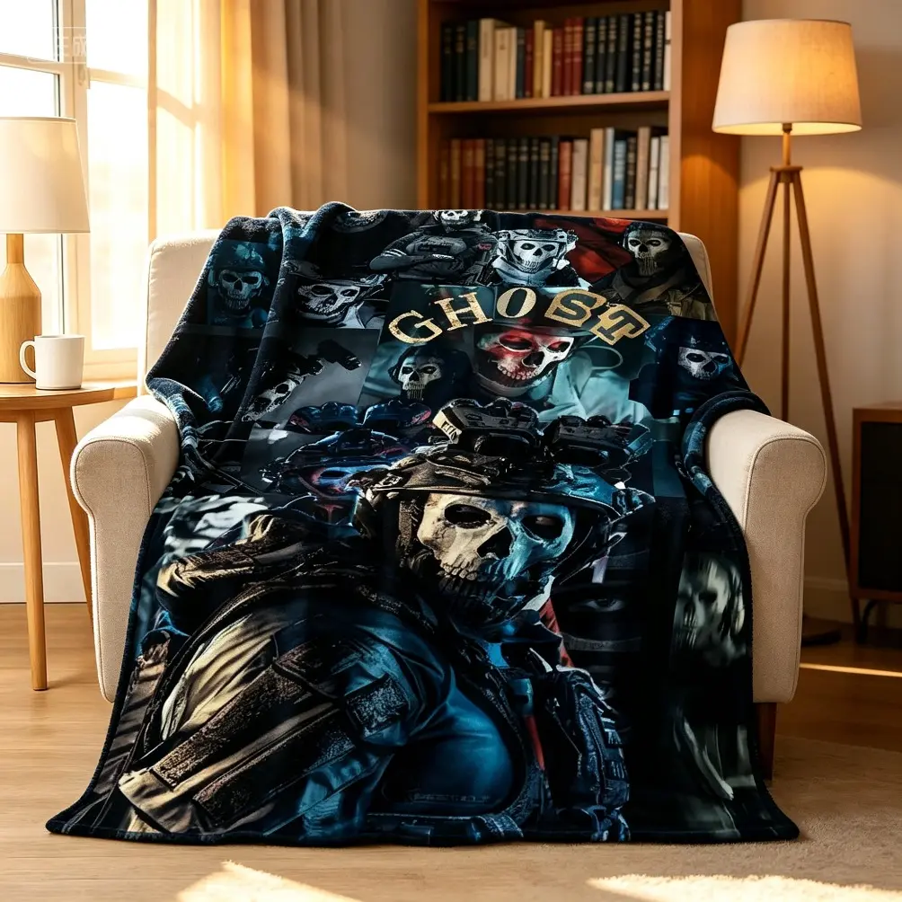Classic Game Call of Duty Ghost Simon Cartoon Art Flannel Blanket,Cozy Soft Throw Blanket for Home Bedroom Bed Sofa Cover Kid