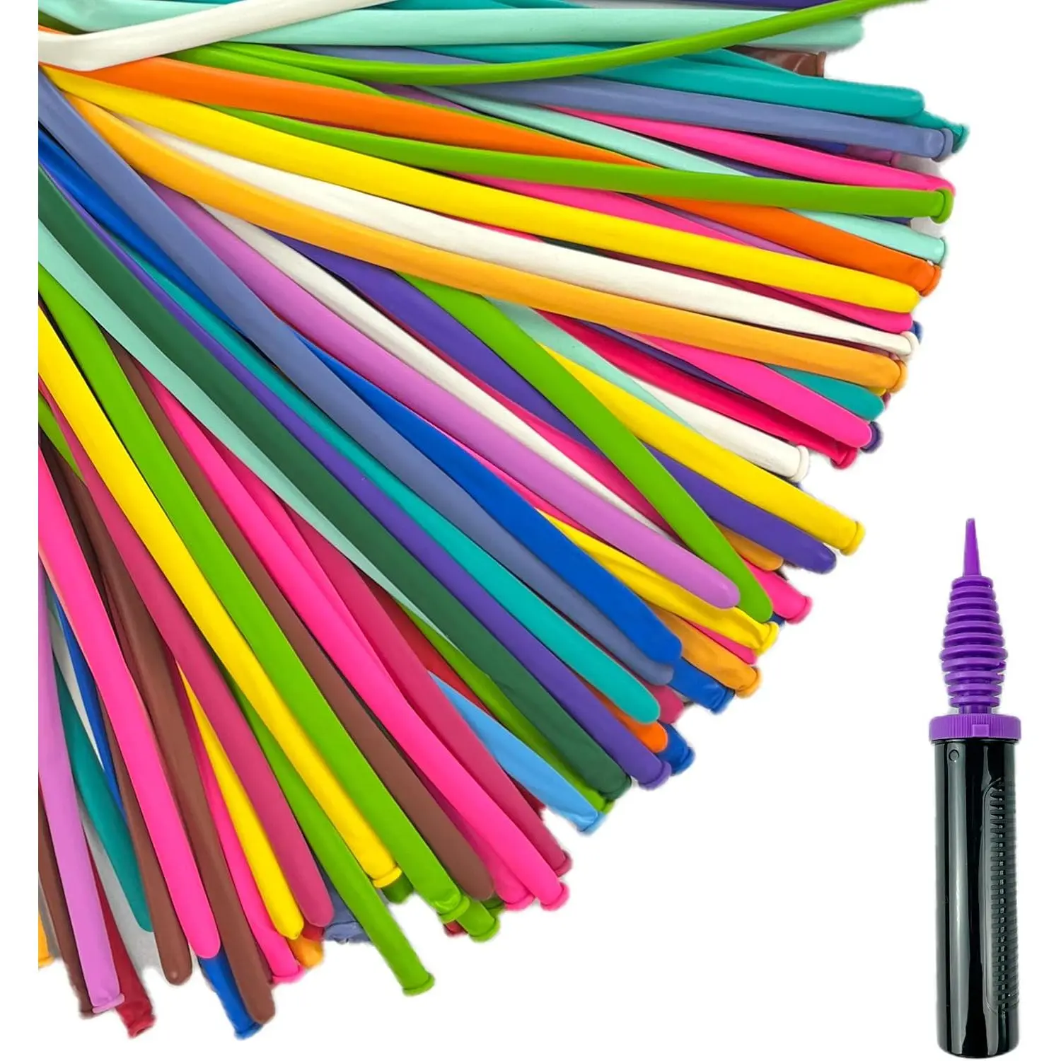 200Pcs Long Balloon Kit With Pump - 260Q Twisting Animal Magic Shapes, Thickening Latex Skinny for Birthday Party, Wedding, Christmas Decorations - Assorted Colors