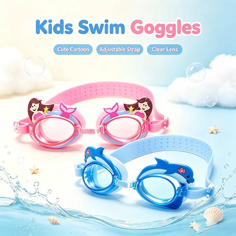 Kids Swim Goggles Set, PC Frame, Anti-Fog & Leak-Proof Design, UV Protection, Adjustable Strap, Perfect for Boys Girls Outdoor Water Sports
