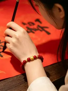 High-Quality Cinnabar Bracelet, Six-Word Mantra Design, Calming and Auspicious Eastern Jewelry, Perfect for Meditation and Good Luck