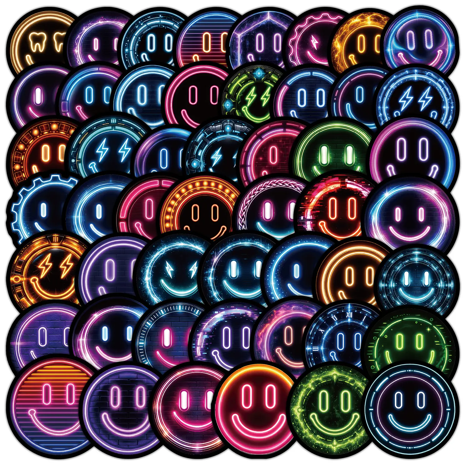 50Pcs Neon Round Light Pattern Stickers, Cute Aesthetic Decor, Planner Accessories, Office Products, Back To School Supplies for Journal Laptop Water Bottle Scrapbook