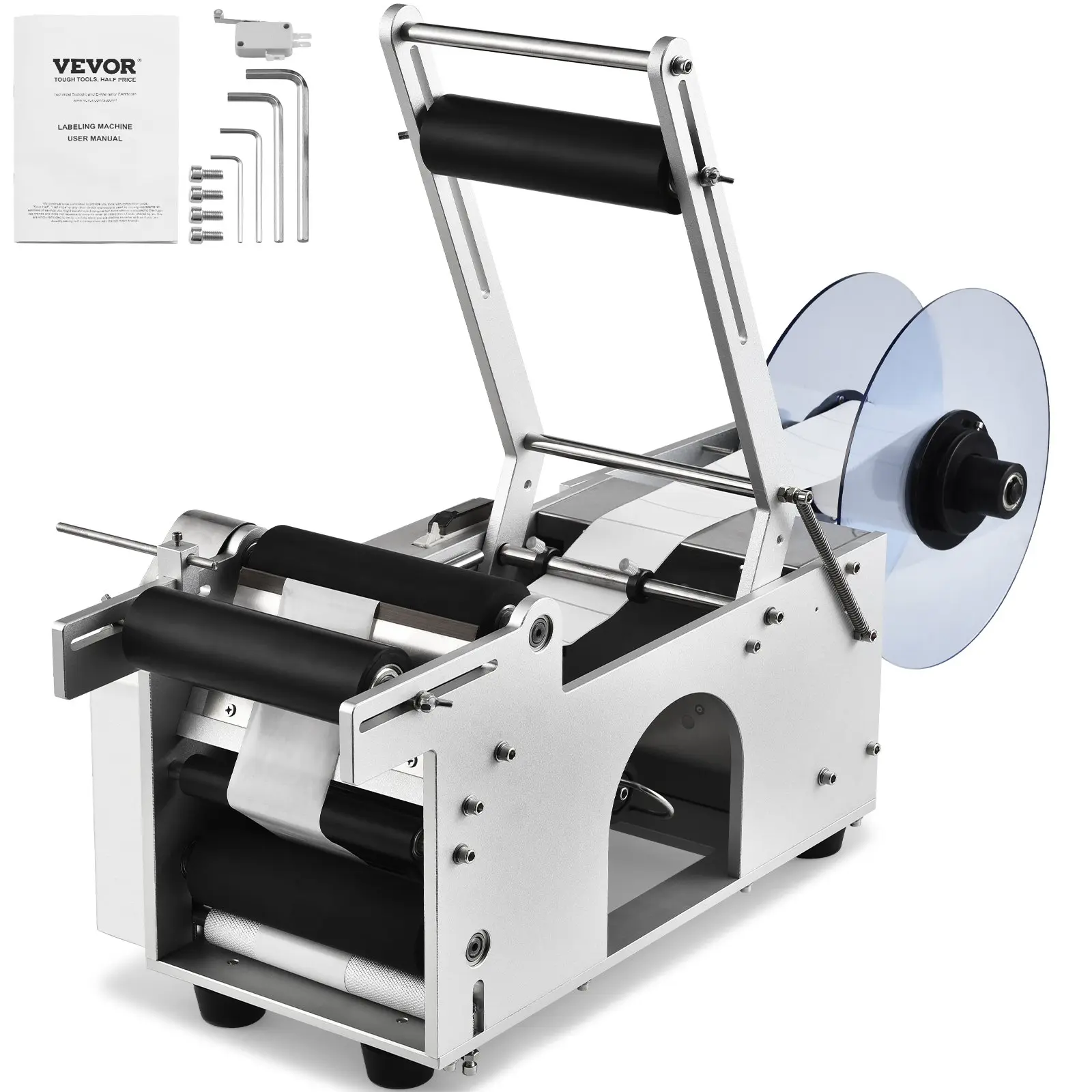 VEVOR Semi-Automatic Round Labeling Machine, 20-50pcs/min, Electric Bottle Label Applicator for Round Bottles, Round Bottle Labeler Suitable for Bottle Diameter 0.78-4.72 inches (with Pressing Bar)
