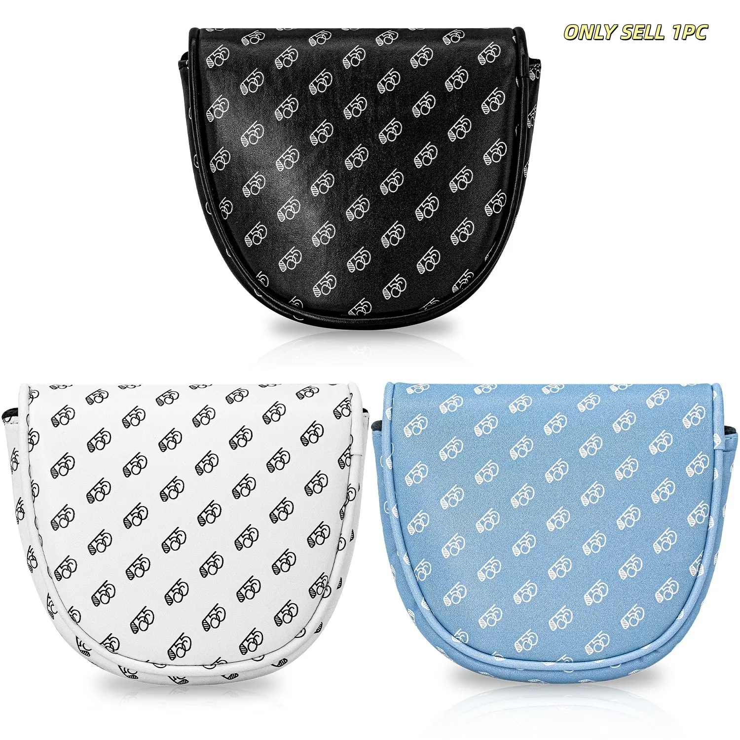 1pc Print Style Golf Club Head Cover, Golf Accessory, Semi-Circular Mallet Putter Cover, PU Material, Compatible with Most Golf Brands, Durable Protection