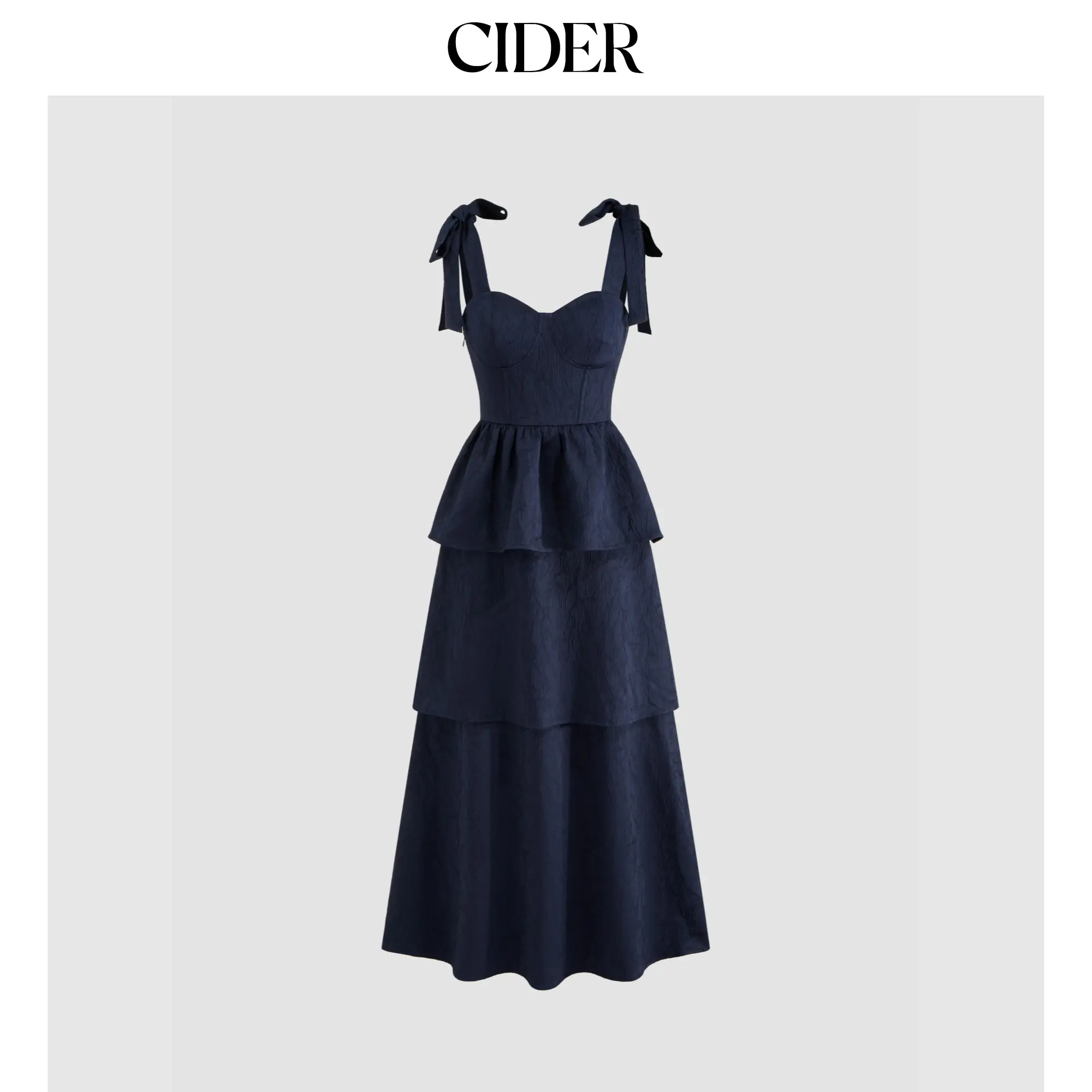 Cider [2 colors, size 0-10] Jacquard Scoop Neckline Solid Bowknot Layered Maxi Dress SummerFinds