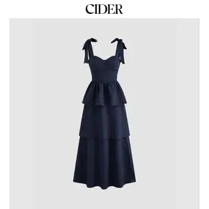 Cider [2 colors, size 0-10] Jacquard Scoop Neckline Solid Bowknot Layered Maxi Dress SummerFinds