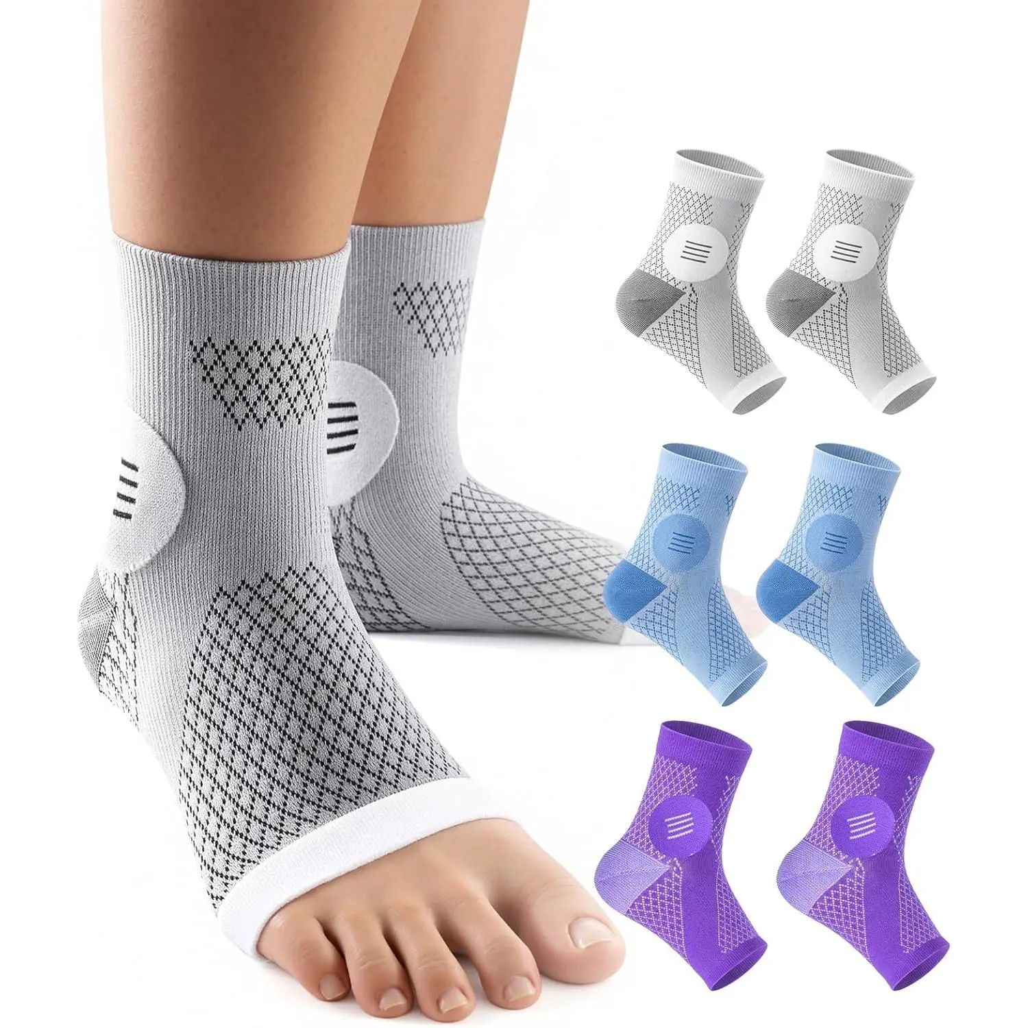 3 Pairs Neuropathy Socks  Women & Men, [Ultra Breathable] Plantar Fasciitis Socks  Achilles Tendonitis Relief, [20-30 mmHg Compression] Ankle Socks  Arch Support