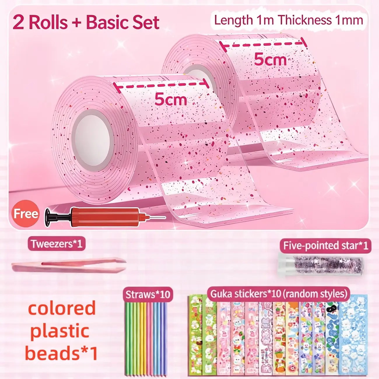 Two Rolls Nano Tape Set, Random Color Series, Reusable Strong Adhesive, Transparent Glitter, Ideal for Home Office Classroom, Nano Tape Kit