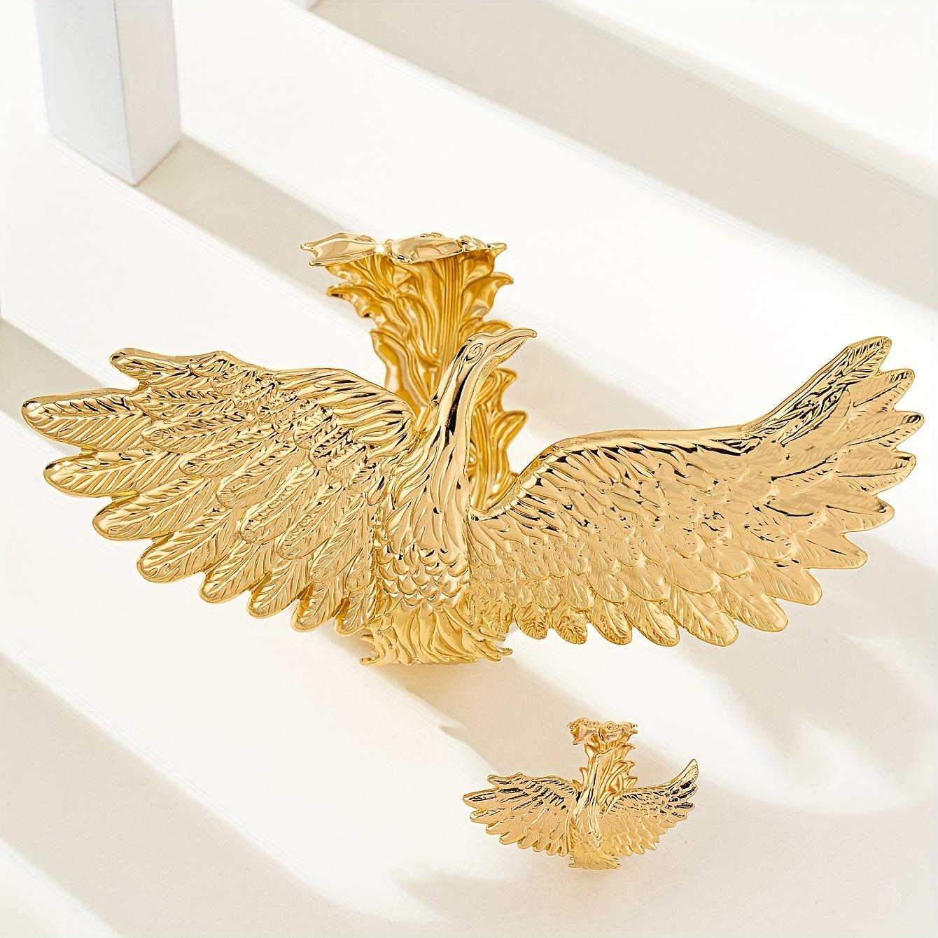 Bold & Edgy Punk-Style Jewelry Set: Eagle-Themed Open Ring and Cuff Bracelet featuring a Smooth Finish, Unique Retro Patterns, and Geometric Design