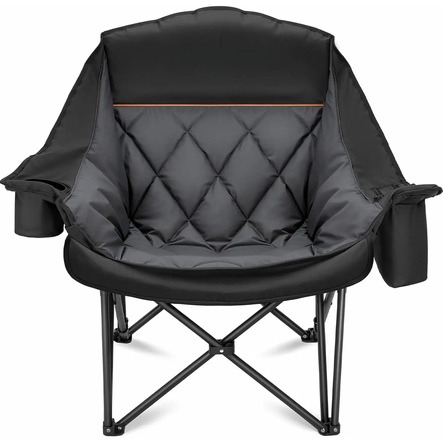 Oversized XL Camping Chair  Adults - 500lbs Support Heavy-Duty Padded Folding Chair with Side Pocket Cup Holder Cooling Bag  Outdoor Sports Garden Beach Fishing Lawn Black