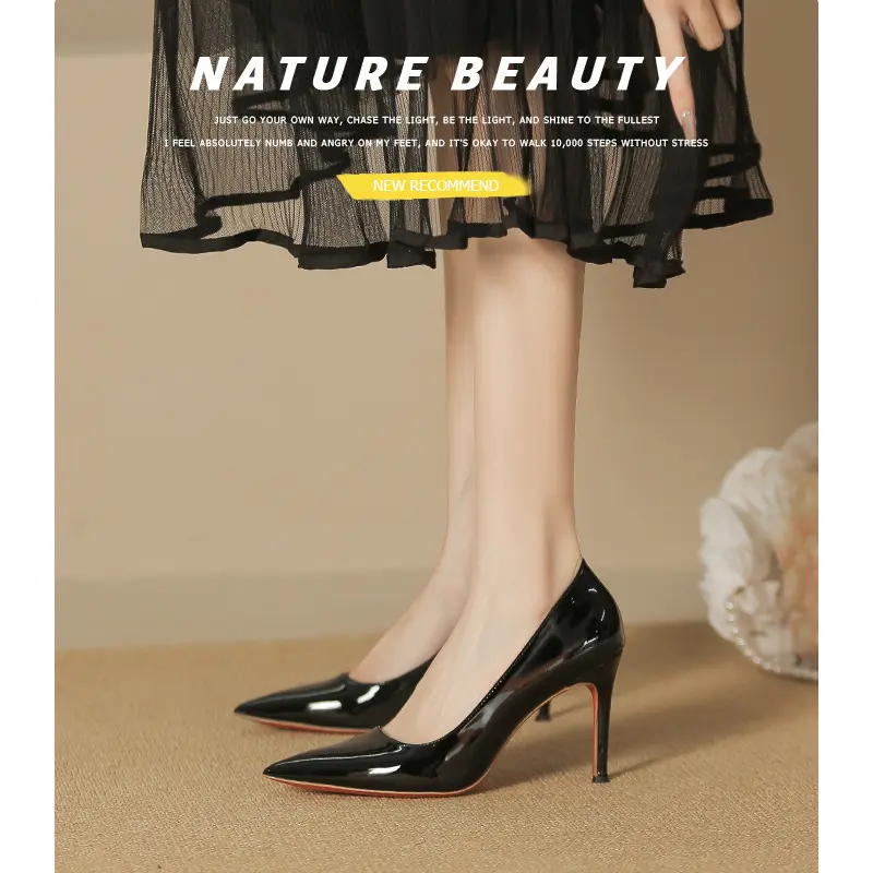 Women's Patent Leather Black 5cm Stiletto Heels, Classic Pointed Toe Formal Dress Shoes, Comfortable Red Sole Pumps